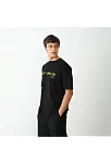 Unisex Bisiklet Yaka Baskılı Oversize T-shirt - Siyah