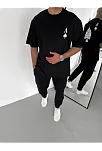 Unisex Bisiklet Yaka Baskılı Oversize T-shirt - Siyah