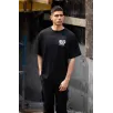 Unisex Bisiklet Yaka Baskılı Oversize T-Shirt - Siyah Unisex Bisiklet Yaka Baskılı Oversize T-Shirt - Siyah