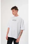 Unisex Bisiklet Yaka Baskılı Oversize T-shirt - Beyaz