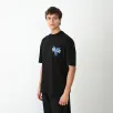 Unisex Bisiklet Yaka Baskılı Oversize T-Shirt - Siyah Unisex Bisiklet Yaka Baskılı Oversize T-Shirt - Siyah