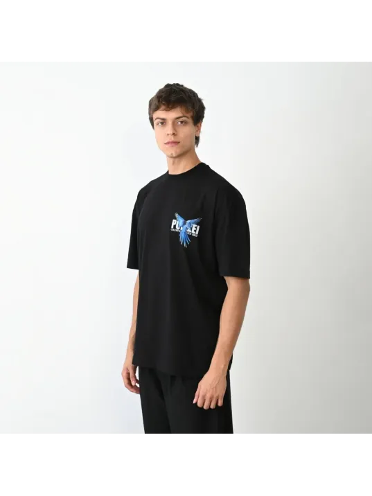 Unisex Bisiklet Yaka Baskılı Oversize T-Shirt - Siyah Unisex Bisiklet Yaka Baskılı Oversize T-Shirt - Siyah