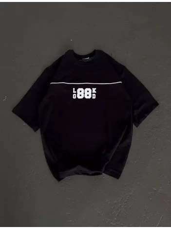 Unisex Bisiklet Yaka Baskılı Oversize T-shirt - Siyah Unisex Bisiklet Yaka Baskılı Oversize T-shirt - Siyah