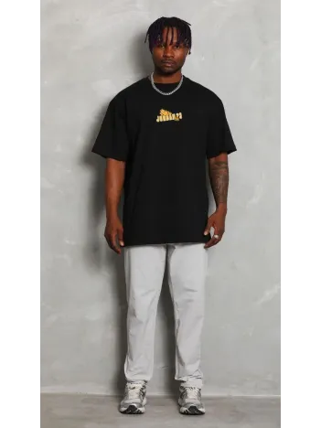 Unisex Bisiklet Yaka Baskılı Oversize T-Shirt - Siyah Unisex Bisiklet Yaka Baskılı Oversize T-Shirt - Siyah