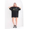 Unisex Bisiklet Yaka Baskılı Oversize T-Shirt - Siyah Unisex Bisiklet Yaka Baskılı Oversize T-Shirt - Siyah