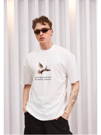 Unisex Bisiklet Yaka Baskılı Oversize T-Shirt - Siyah Unisex Bisiklet Yaka Baskılı Oversize T-Shirt - Siyah