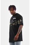 Unisex Bisiklet Yaka Baskılı Oversize T-shirt - Siyah