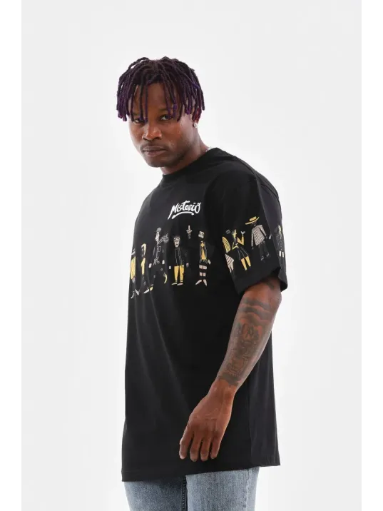 Unisex Bisiklet Yaka Baskılı Oversize T-Shirt - Siyah Unisex Bisiklet Yaka Baskılı Oversize T-Shirt - Siyah