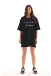 Unisex Bisiklet Yaka Baskılı Oversize T-shirt - Siyah