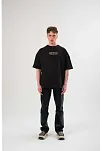 Unisex Bisiklet Yaka Baskılı Oversize T-shirt - Siyah