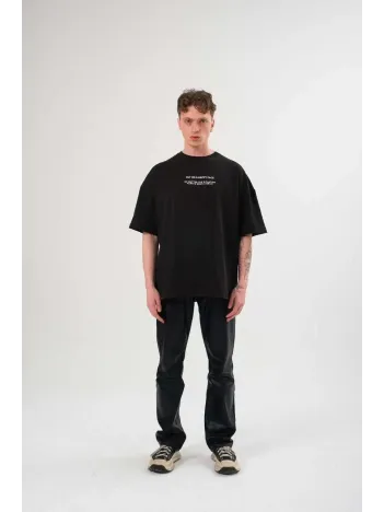 Unisex Bisiklet Yaka Baskılı Oversize T-Shirt - Siyah Unisex Bisiklet Yaka Baskılı Oversize T-Shirt - Siyah
