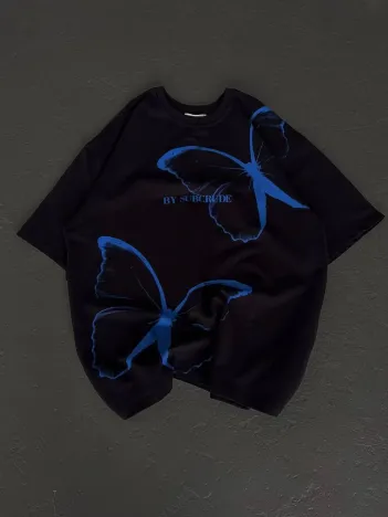 Unisex Bisiklet Yaka Baskılı Oversize T-shirt - Siyah Unisex Bisiklet Yaka Baskılı Oversize T-shirt - Siyah