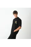 Unisex Bisiklet Yaka Baskılı Oversize T-shirt - Siyah