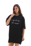Unisex Bisiklet Yaka Baskılı Oversize T-shirt - Siyah Unisex Bisiklet Yaka Baskılı Oversize T-shirt - Siyah