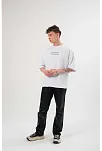 Unisex Bisiklet Yaka Baskılı Oversize T-shirt - Beyaz