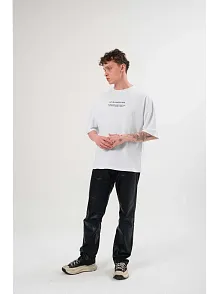 Unisex Bisiklet Yaka Baskılı Oversize T-shirt - Beyaz