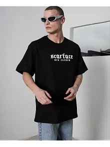 Unisex Bisiklet Yaka Baskılı Oversize T-shirt - Siyah