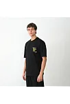 Unisex Bisiklet Yaka Baskılı Oversize T-shirt - Siyah