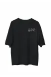 Unisex Bisiklet Yaka Baskılı Oversize T-shirt - Siyah