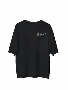 Unisex Bisiklet Yaka Baskılı Oversize T-shirt - Siyah
