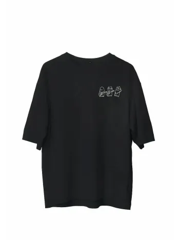 Unisex Bisiklet Yaka Baskılı Oversize T-Shirt - Siyah Unisex Bisiklet Yaka Baskılı Oversize T-Shirt - Siyah