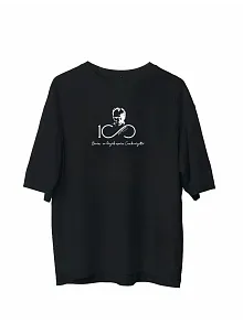 Unisex Bisiklet Yaka Baskılı Oversize T-shirt - Siyah
