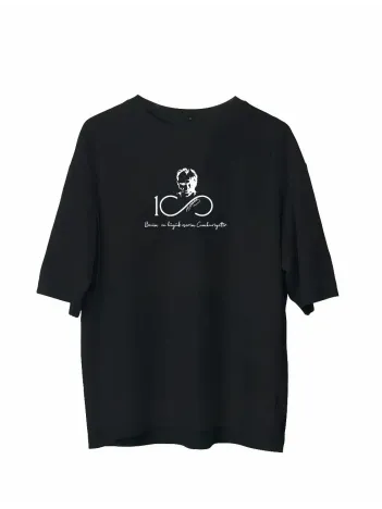 Unisex Bisiklet Yaka Baskılı Oversize T-Shirt - Siyah Unisex Bisiklet Yaka Baskılı Oversize T-Shirt - Siyah