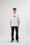 Unisex Bisiklet Yaka Baskılı Oversize T-shirt - Siyah
