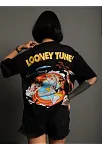 Unisex Bisiklet Yaka Baskılı Oversize T-shirt - Siyah