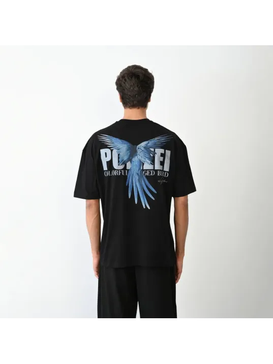 Unisex Bisiklet Yaka Baskılı Oversize T-Shirt - Siyah Unisex Bisiklet Yaka Baskılı Oversize T-Shirt - Siyah