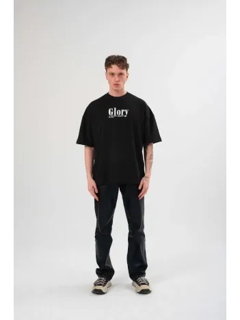 Unisex Bisiklet Yaka Baskılı Oversize T-Shirt - Siyah Unisex Bisiklet Yaka Baskılı Oversize T-Shirt - Siyah