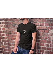 Unisex Bisiklet Yaka Baskılı Oversize T-shirt - Siyah