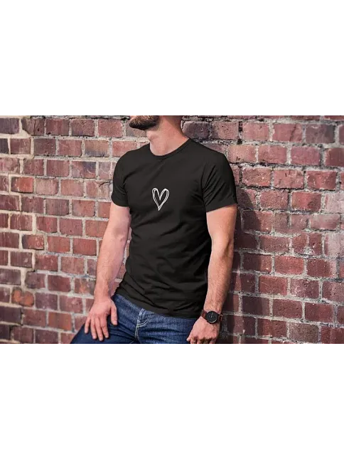 Unisex Bisiklet Yaka Baskılı Oversize T-shirt - Siyah