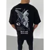 Unisex Bisiklet Yaka Baskılı Oversize T-Shirt - Siyah Unisex Bisiklet Yaka Baskılı Oversize T-Shirt - Siyah