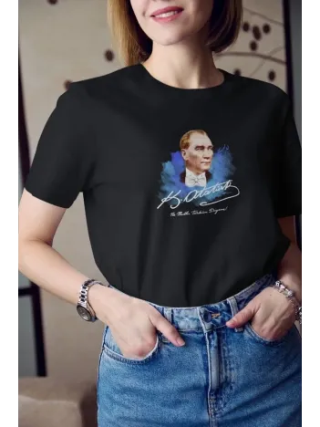 Unisex Bisiklet Yaka Baskılı Oversize T-Shirt - Siyah Unisex Bisiklet Yaka Baskılı Oversize T-Shirt - Siyah