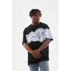 Unisex Bisiklet Yaka Baskılı Oversize T-Shirt - Siyah Unisex Bisiklet Yaka Baskılı Oversize T-Shirt - Siyah