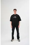 Unisex Bisiklet Yaka Baskılı Oversize T-shirt - Siyah