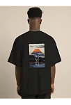 Unisex Bisiklet Yaka Baskılı Oversize T-shirt - Siyah