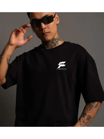 Unisex Bisiklet Yaka Baskılı Oversize T-Shirt - Siyah Unisex Bisiklet Yaka Baskılı Oversize T-Shirt - Siyah