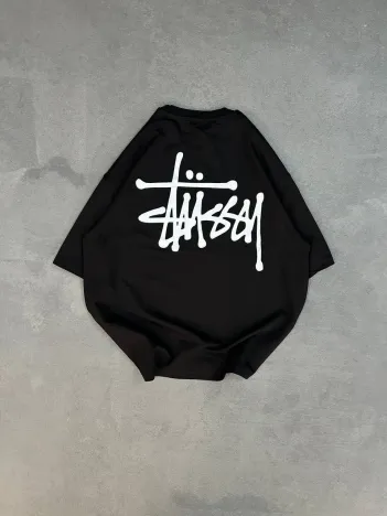 Unisex Bisiklet Yaka Baskılı Oversize T-Shirt - Siyah Unisex Bisiklet Yaka Baskılı Oversize T-Shirt - Siyah