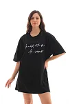 Unisex Bisiklet Yaka Baskılı Oversize T-shirt - Siyah