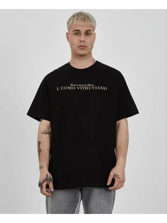 Unisex Bisiklet Yaka Baskılı Oversize T-Shirt - Siyah Unisex Bisiklet Yaka Baskılı Oversize T-Shirt - Siyah