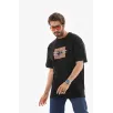 Unisex Bisiklet Yaka Baskılı Oversize T-Shirt - Siyah Unisex Bisiklet Yaka Baskılı Oversize T-Shirt - Siyah