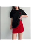 Unisex Bisiklet Yaka Baskılı Oversize T-shirt - Siyah