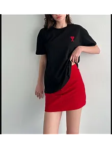 Unisex Bisiklet Yaka Baskılı Oversize T-shirt - Siyah