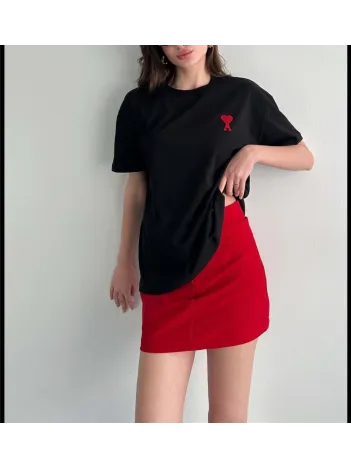 Unisex Bisiklet Yaka Baskılı Oversize T-Shirt - Siyah Unisex Bisiklet Yaka Baskılı Oversize T-Shirt - Siyah