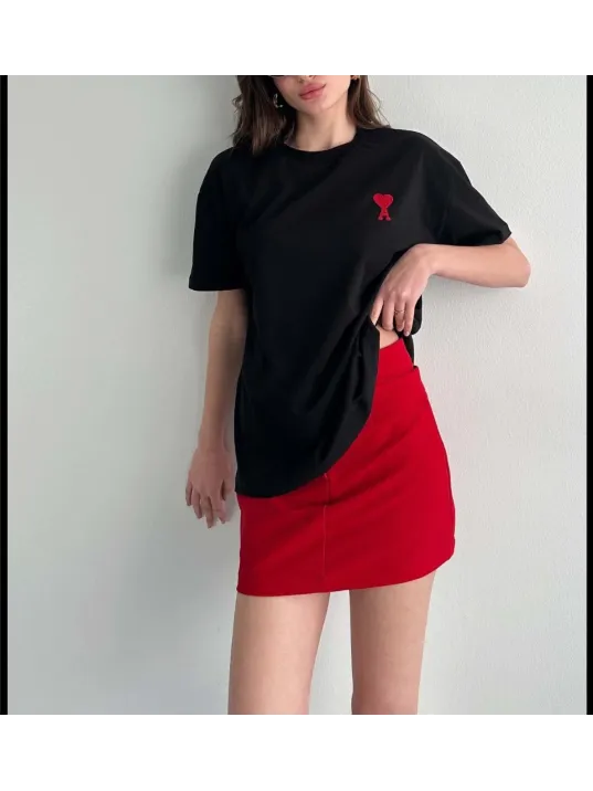 Unisex Bisiklet Yaka Baskılı Oversize T-Shirt - Siyah Unisex Bisiklet Yaka Baskılı Oversize T-Shirt - Siyah