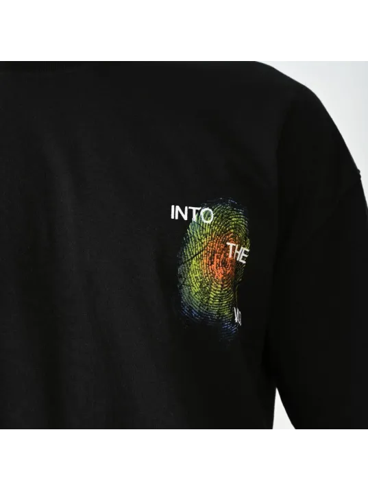 Unisex Bisiklet Yaka Baskılı Oversize T-Shirt - Siyah Unisex Bisiklet Yaka Baskılı Oversize T-Shirt - Siyah