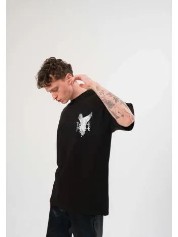 Unisex Bisiklet Yaka Baskılı Oversize T-shirt - Siyah Unisex Bisiklet Yaka Baskılı Oversize T-shirt - Siyah