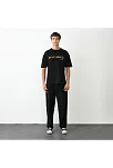 Unisex Bisiklet Yaka Baskılı Oversize T-shirt - Siyah